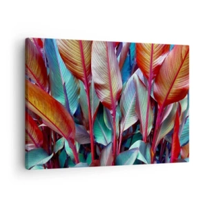 Tablou pe pânză Canvas - Frunze colorate de plante tropicale în desiș - 70x50cm - Tufiș colorat - Decorațiune modernă pentru perete pentru living și dormitor ARTTOR
