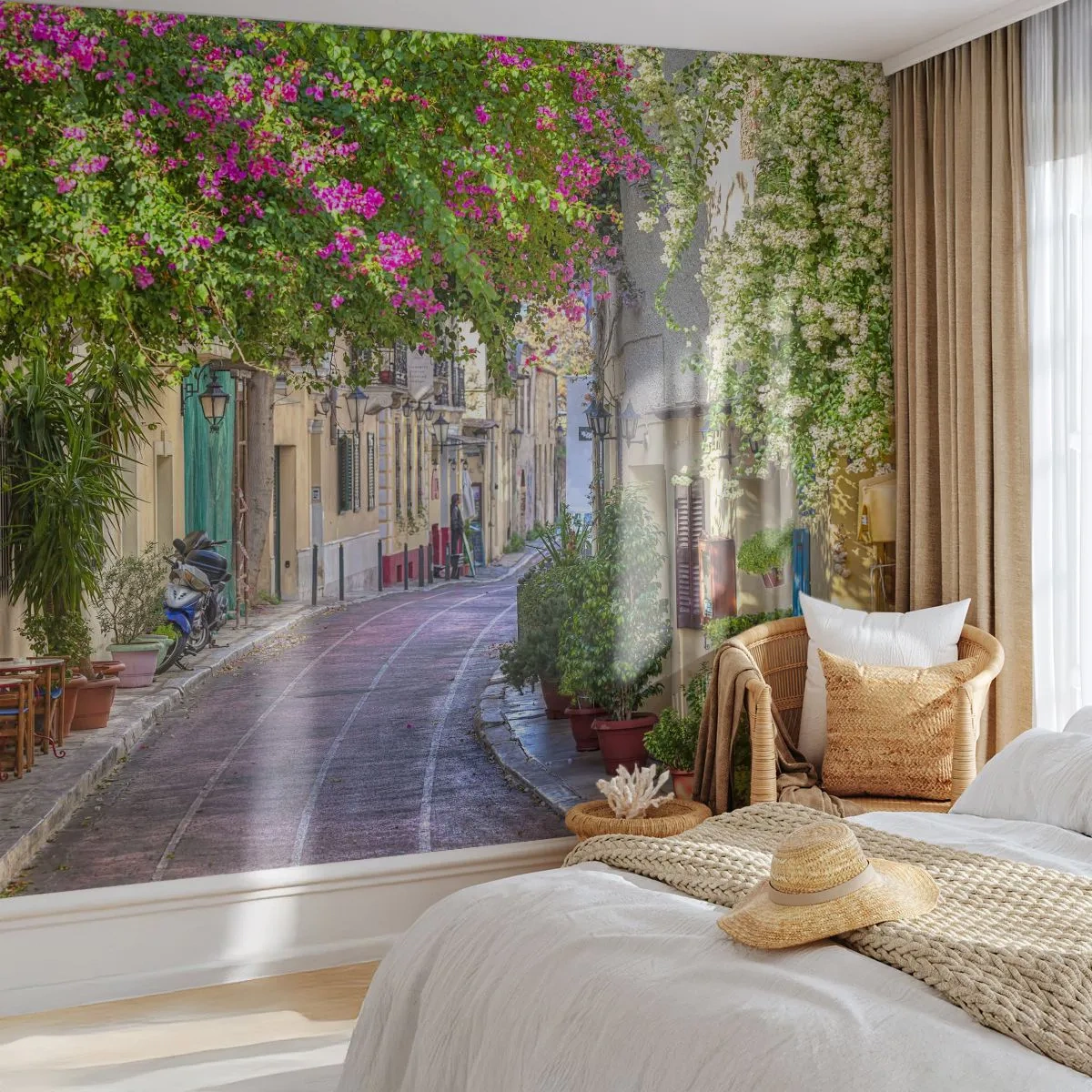 Tapet Premium Sand - Alee înfloritoare - Arhitectură, Grecia, Oraș - 100x70 cm