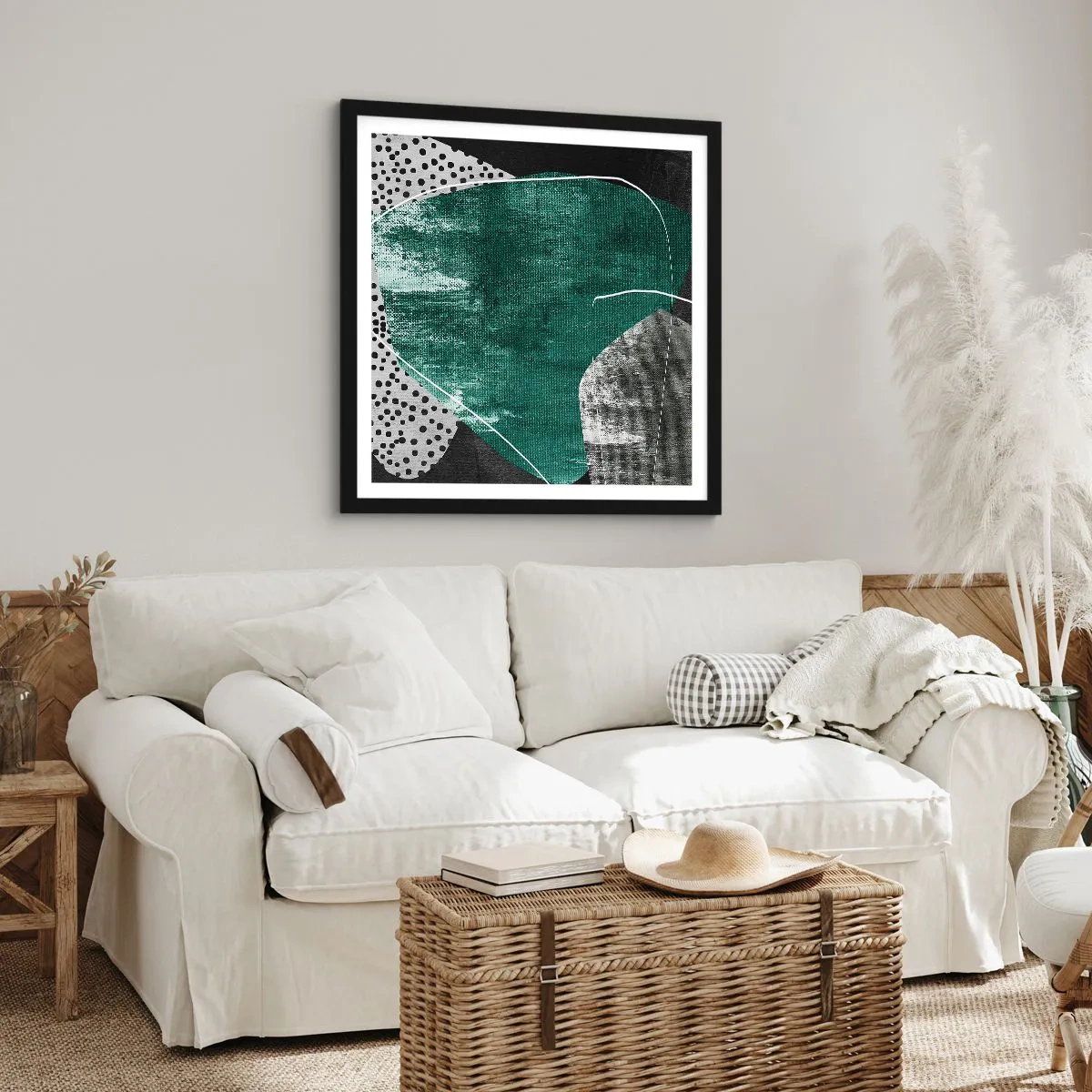 Poster în ramă neagră - Abstracție colorată cu fulgi de aur - 30x30 cm
