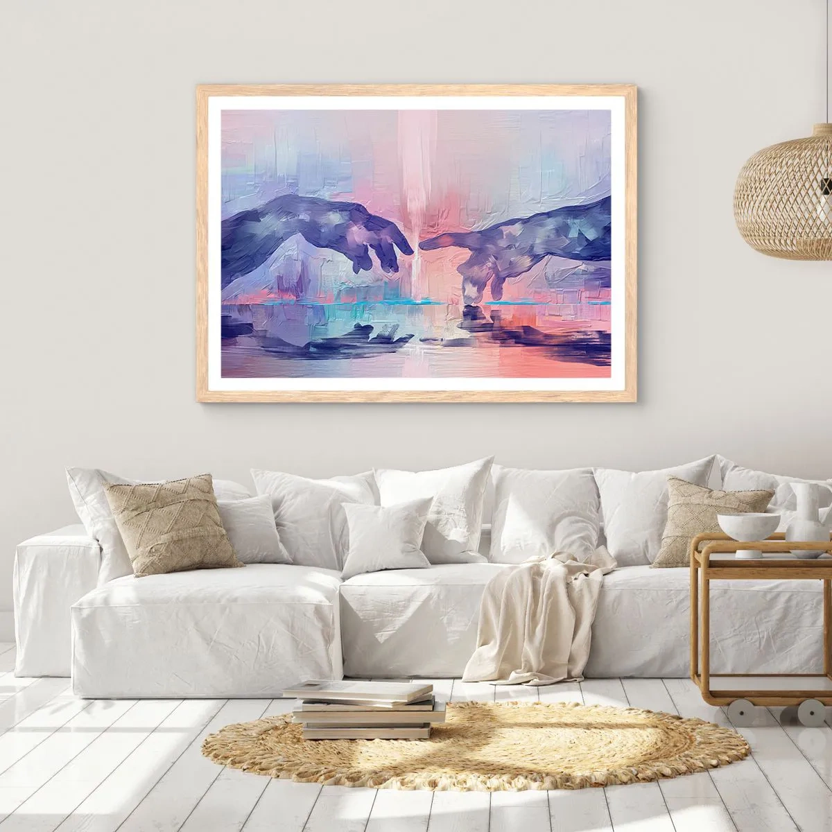 Poster în ramă de stejar deschis - Scânteia divină a vieții - 100x70 cm