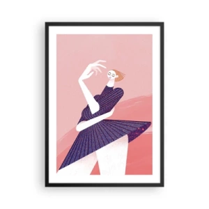 Poster în ramă neagră - Siluetă feminină abstractă într-o poză dinamică - 50x70cm - Fiecare pas e un pas de dans - Decorațiune modernă pentru perete pentru living și dormitor ARTTOR