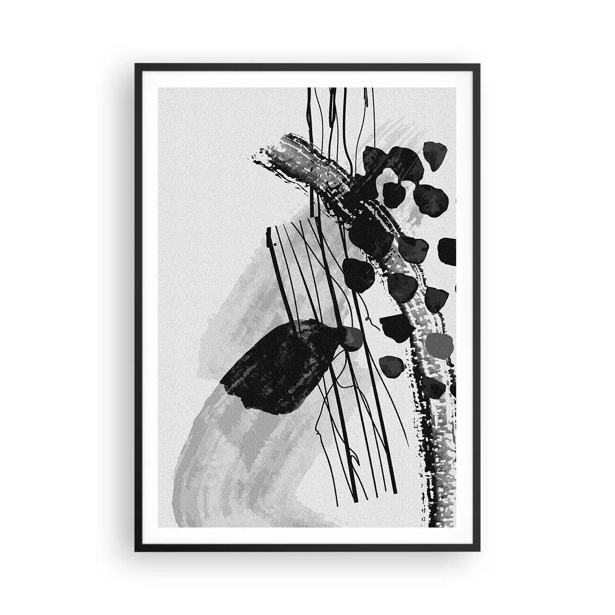 Poster în ramă neagră - Abstracție organică în negru și alb - 70x100 cm
