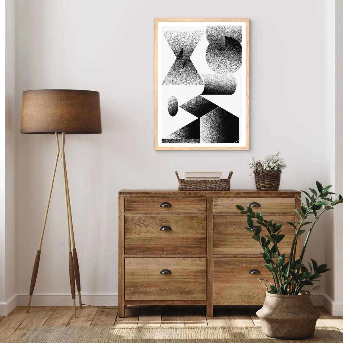 Poster în ramă de stejar deschis - Unghiuri și ovale - 40x50 cm