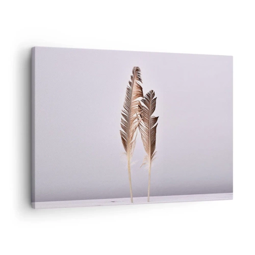 Tablou pe pânză Canvas - Pene delicate pe un fundal deschis, într-un stil minimalist - 70x50cm - Împotriva neantului - Decorațiune modernă pentru perete pentru living și dormitor ARTTOR