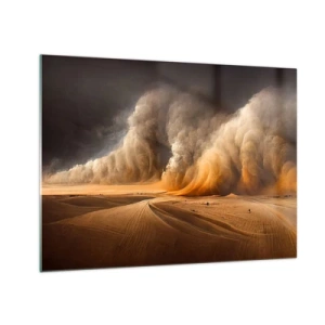Tablou pe sticlă - O furtună de nisip peste deșert în lumină dramatică - 70x50cm - Mânia deșertului - Decorațiune modernă pentru perete pentru living și dormitor ARTTOR