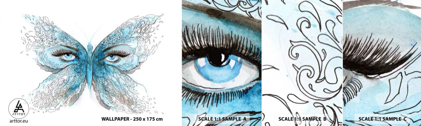 Mostră tapet autocolant Deluxe Sticker - Polyommatus eros - Abstracția, Fluture, Ochi Femei - 100x30 cm