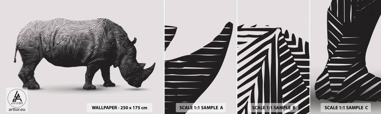 Mostră tapet autocolant Deluxe Sticker - Frumusețea geometrică a naturii - Animale, Rinocer, Grafică - 100x30 cm