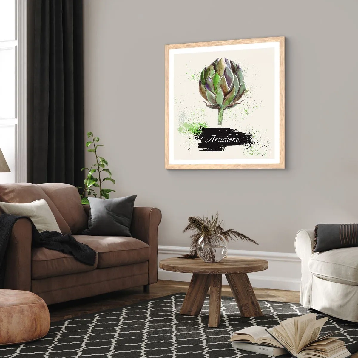 Poster în ramă de stejar deschis - Trăiască legumele! - 30x30 cm