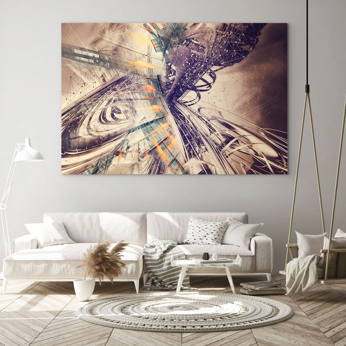 Tablou pe sticlă - Compoziție abstractă cu linii și culori dinamice - 70x50cm - În marea grabă - Decorațiune modernă pentru perete pentru living și dormitor ARTTOR