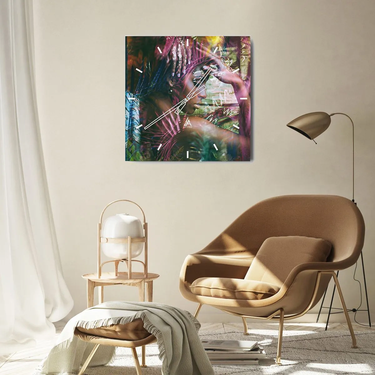 Ceas de perete - Ceas pe sticlă - Mama Natură în junglă - 30x30 cm