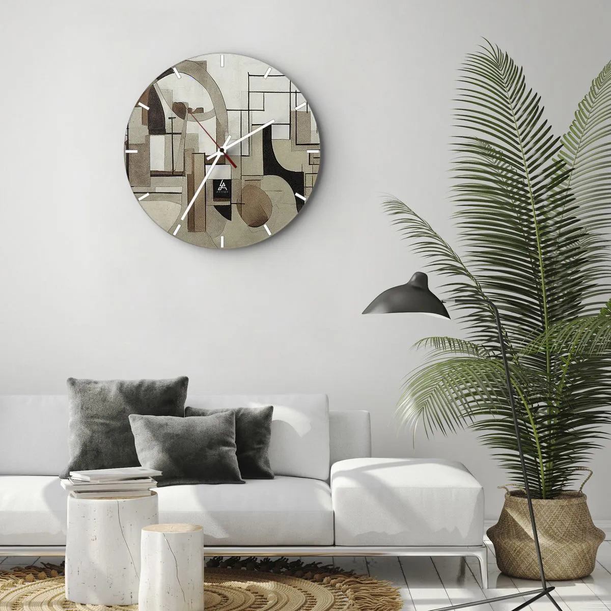 Ceas de perete - Ceas pe sticlă - Un aranjament abstract de forme care amintește de arhitectură - 30x30cm - Peisaj urban 2.0 - Decorațiune modernă pentru perete pentru living, bucătărie și dormitor ARTTOR