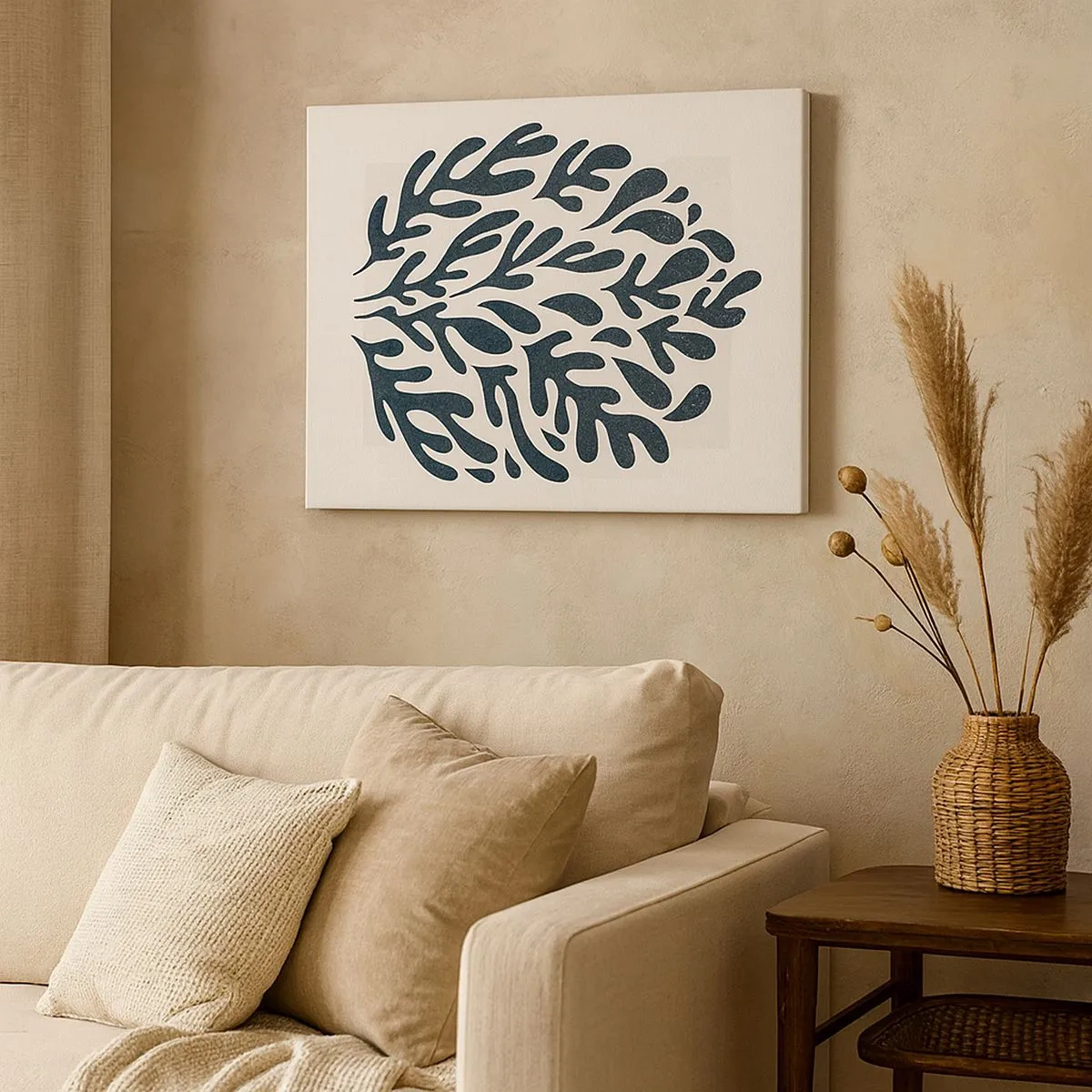 Tablou pe pânză Canvas - Motiv abstract de frunze întunecate pe un fundal deschis - 70x50cm - Formele naturii - Decorațiune modernă pentru perete pentru living și dormitor ARTTOR