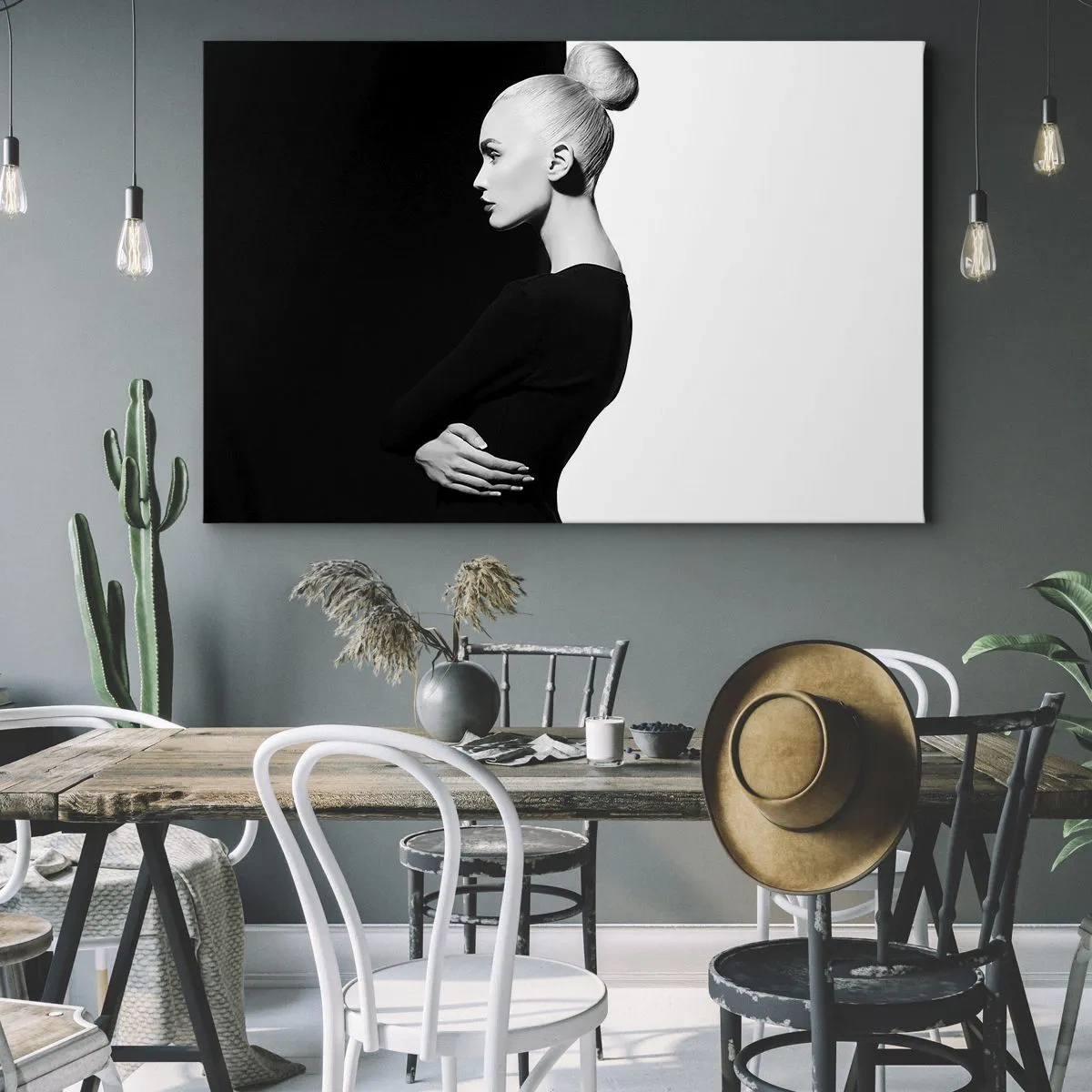 Tablou pe pânză Canvas - Portret elegant al unei femei pe un fundal alb-negru - 70x50cm - Pur și simplu o femeie - Decorațiune modernă pentru perete pentru living și dormitor ARTTOR
