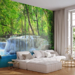 Tapet Premium Sand - Scufundat în turcoaz și verde - Peisaj, Cascadă, Cascadă - 350x256 cm