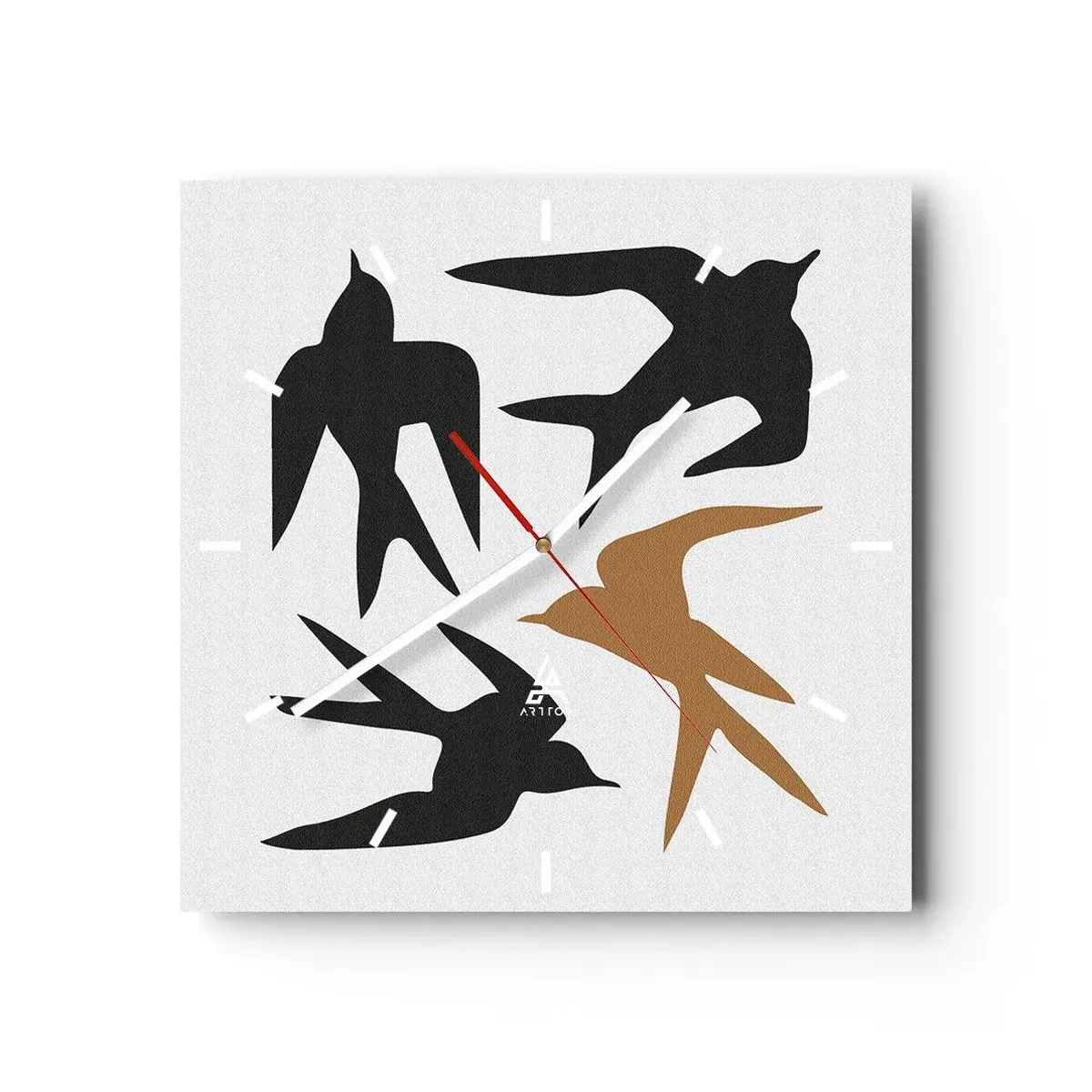 Ceas de perete - Ceas pe sticlă - Jocurile rândunelelor - 40x40 cm