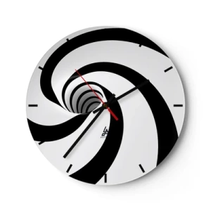 Ceas de perete - Ceas pe sticlă - Spirală dinamică alb-negru - 30x30cm - Să te predai vortexului? - Decorațiune modernă pentru perete pentru living, bucătărie și dormitor ARTTOR