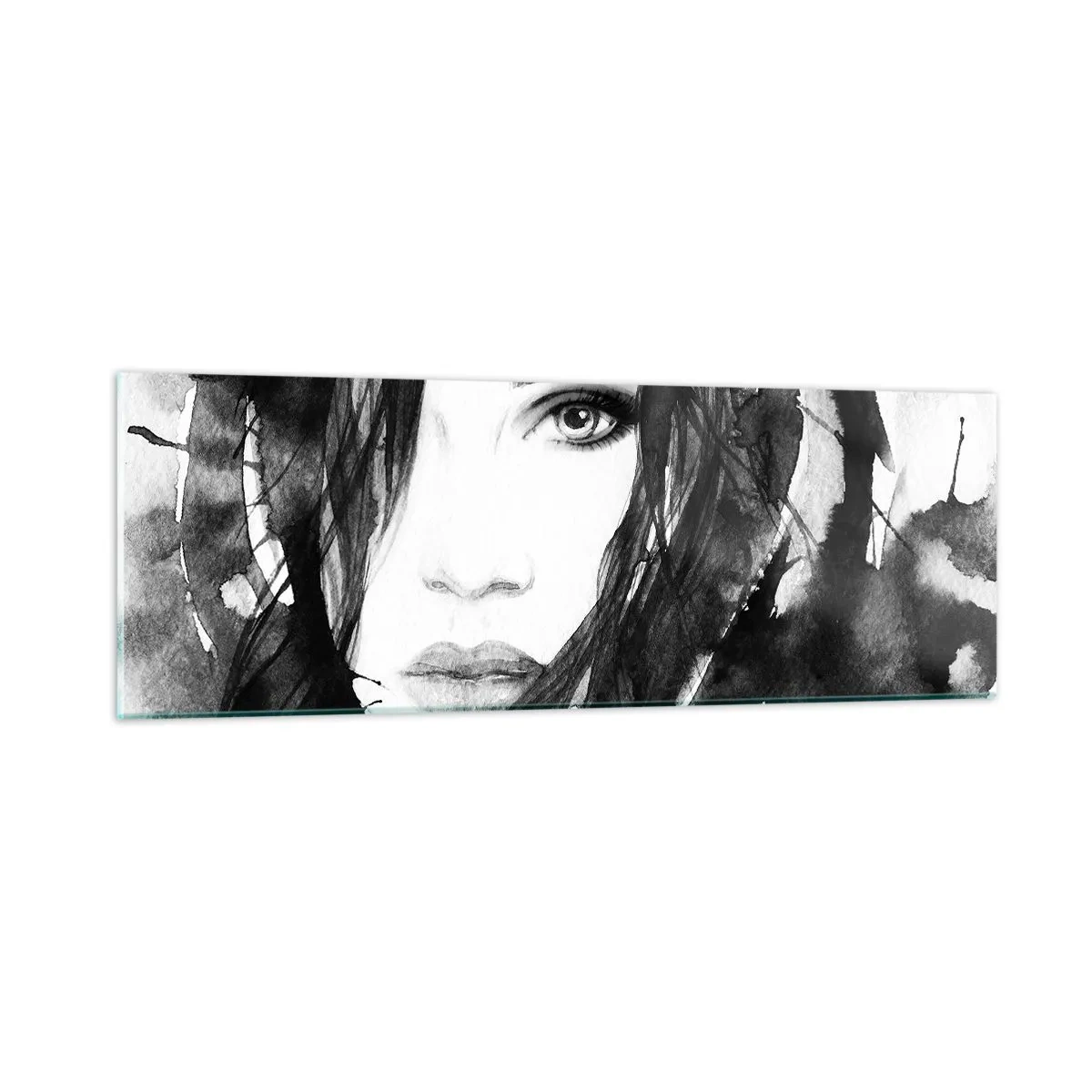 Tablou pe sticlă - Studiu unei dame în alb și negru - 90x30 cm