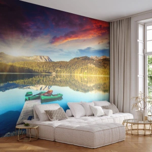Tapet Premium Canvas - Spre o apă netedă ca o oglindă - Peisaj, Munţi, pădure - 100x70 cm