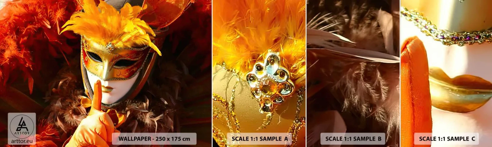 Mostră de Tapet Standard Eco - Misterul face parte din joc - Mască venețiană, Bucată, Veneția - 100x30 cm