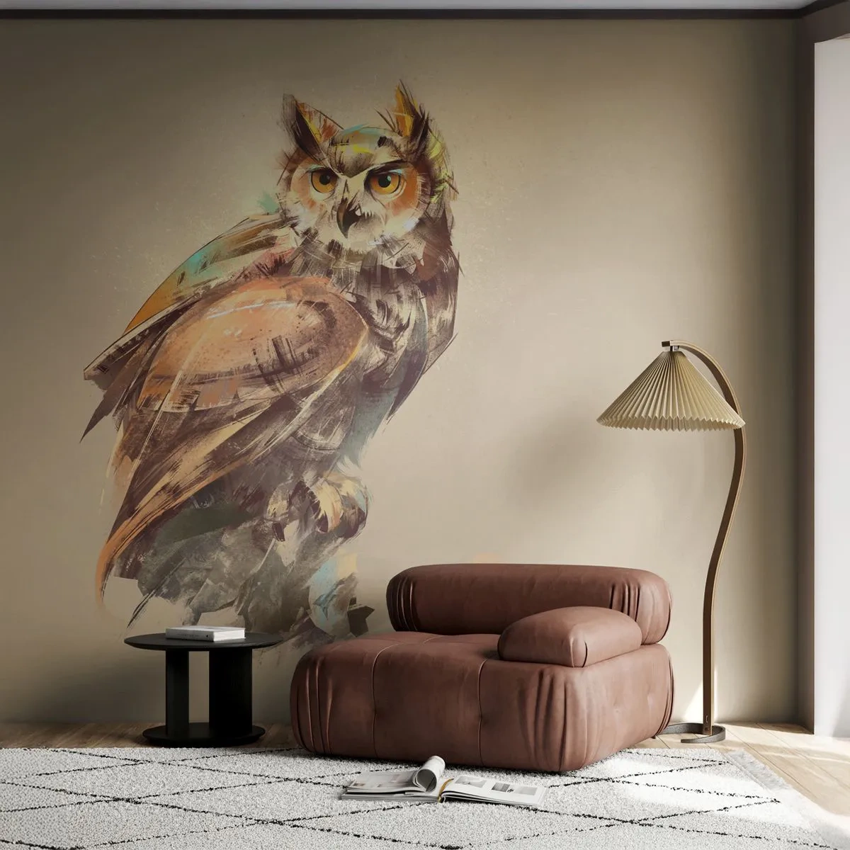 Tapet Autoadeziv Deluxe Sticker - Cea mai inteligentă bufniță - confirmă stejarul - Bufniţă, Pasăre, Abstracția - 250x175 cm