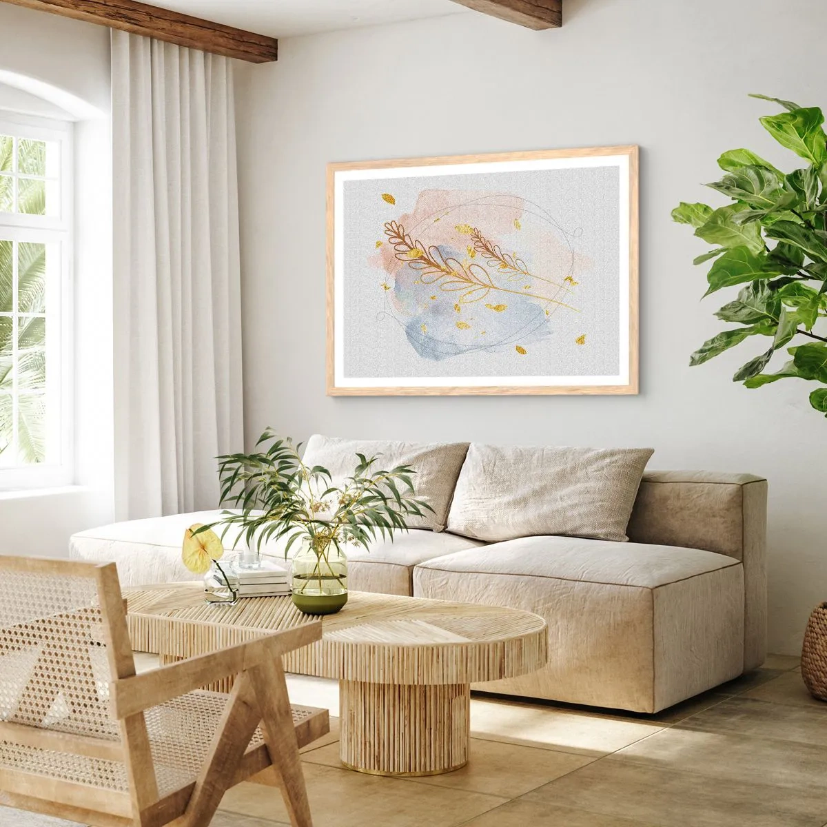 Poster în ramă de stejar deschis - Suflul de aur - 50x40 cm