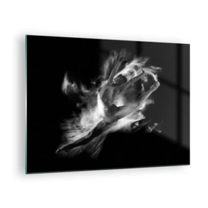 Tablou pe sticlă - Siluetă alb-negru a unui dansator în mișcare dinamică - 70x50cm - Oprit în zbor - Decorațiune modernă pentru perete pentru living și dormitor ARTTOR