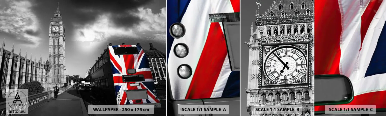 Mostră de Tapet Standard Eco - Mândru și mare - Oraș, Londra, Autobuzul Londrei - 100x30 cm