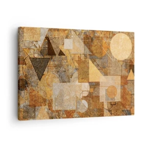 Tablou pe pânză Canvas - Figuri geometrice abstracte în nuanțe calde - 70x50cm - Studiu cubist de bronz - Decorațiune modernă pentru perete pentru living și dormitor ARTTOR