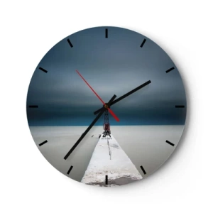 Ceas de perete - Ceas pe sticlă - Un pod minimalist care duce la far pe malul mării - 30x30cm - Pentru a întâlni infinitul - Decorațiune modernă pentru perete pentru living, bucătărie și dormitor ARTTOR