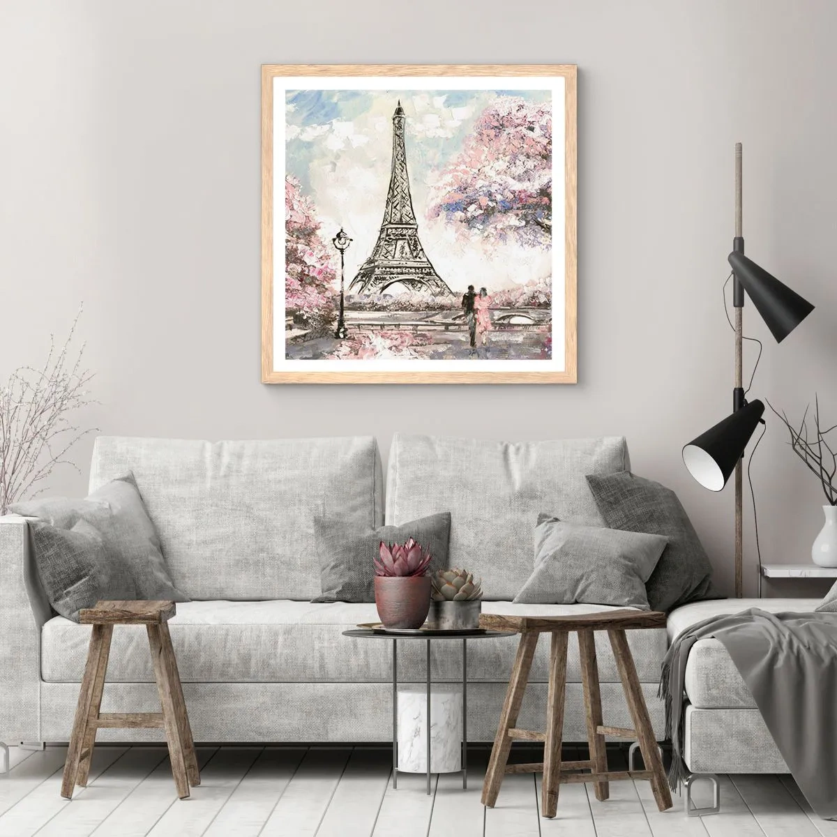 Poster în ramă de stejar deschis - Plimbare în aprilie la Paris - 40x40 cm