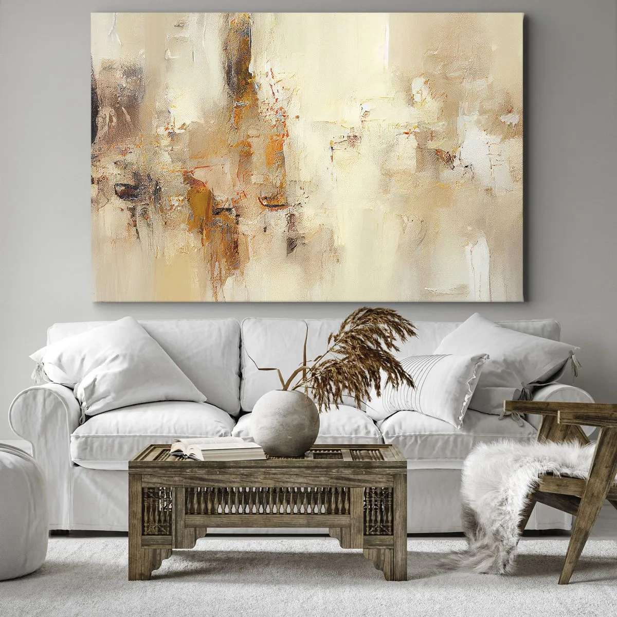 Tablou pe pânză Canvas - O compoziție abstractă în nuanțe calde de galben și maro. - 70x50cm - Sufletul de chihlimbar - Decorațiune modernă pentru perete pentru living și dormitor ARTTOR