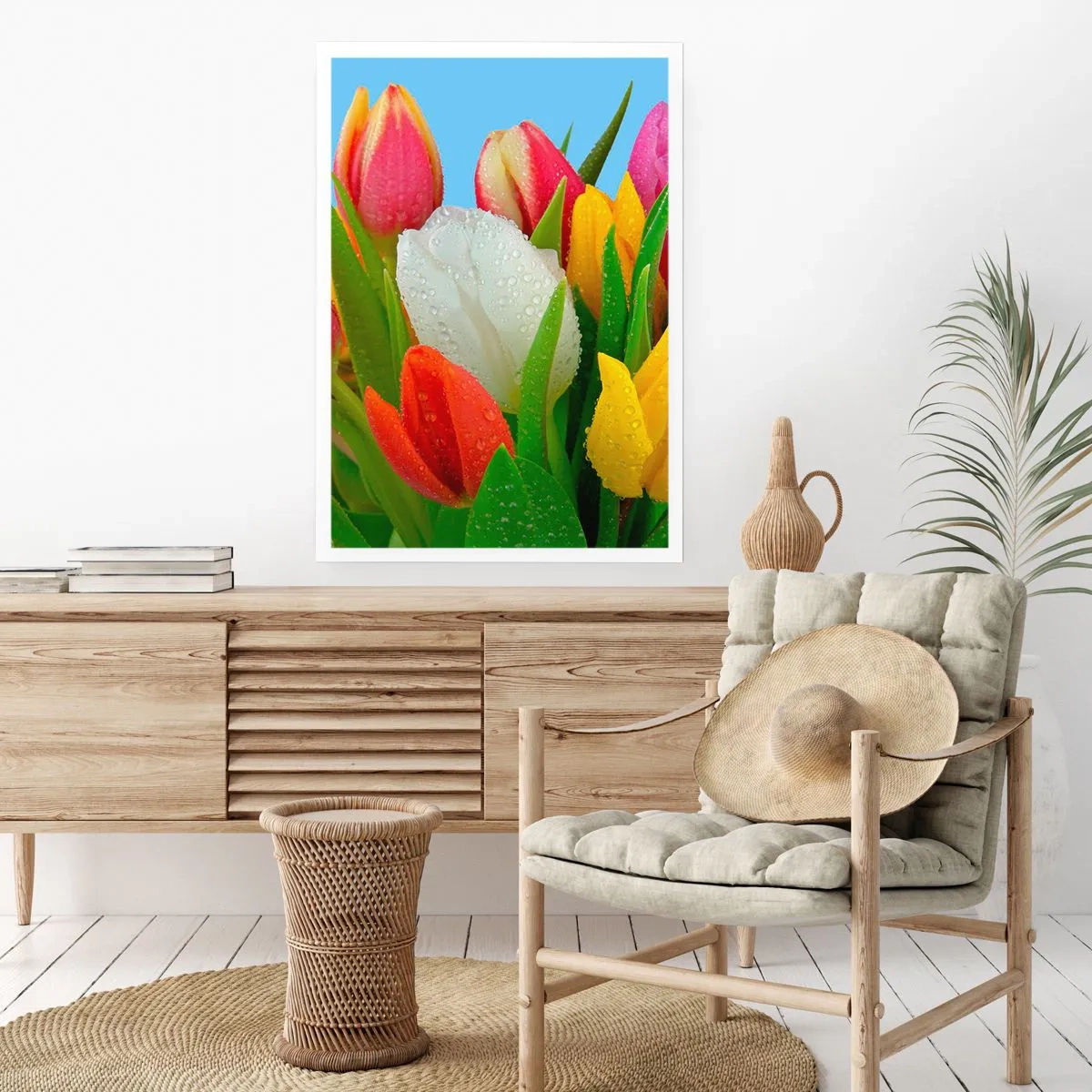 Poster - Un curcubeu floral în picături de rouă - 70x100 cm