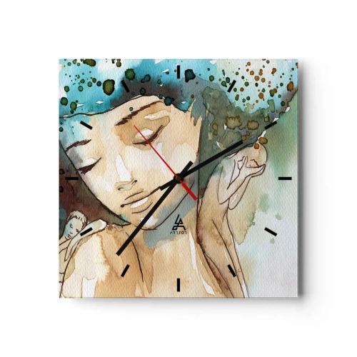 Ceas de perete - Ceas pe sticlă - Lady în albastru - 30x30 cm
