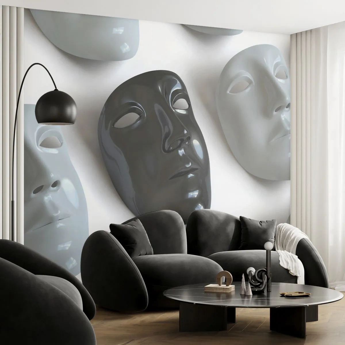 Tapet Premium Canvas - Cum să ieșiți în evidență? - Bucată, Mască venețiană, alb-negru - 250x175 cm