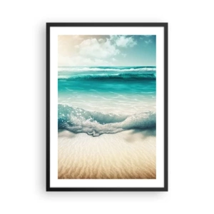 Poster în ramă neagră - Valuri turcoaz care se izbesc de nisipul auriu al plajei - 50x70cm - Calmul oceanului - Decorațiune modernă pentru perete pentru living și dormitor ARTTOR
