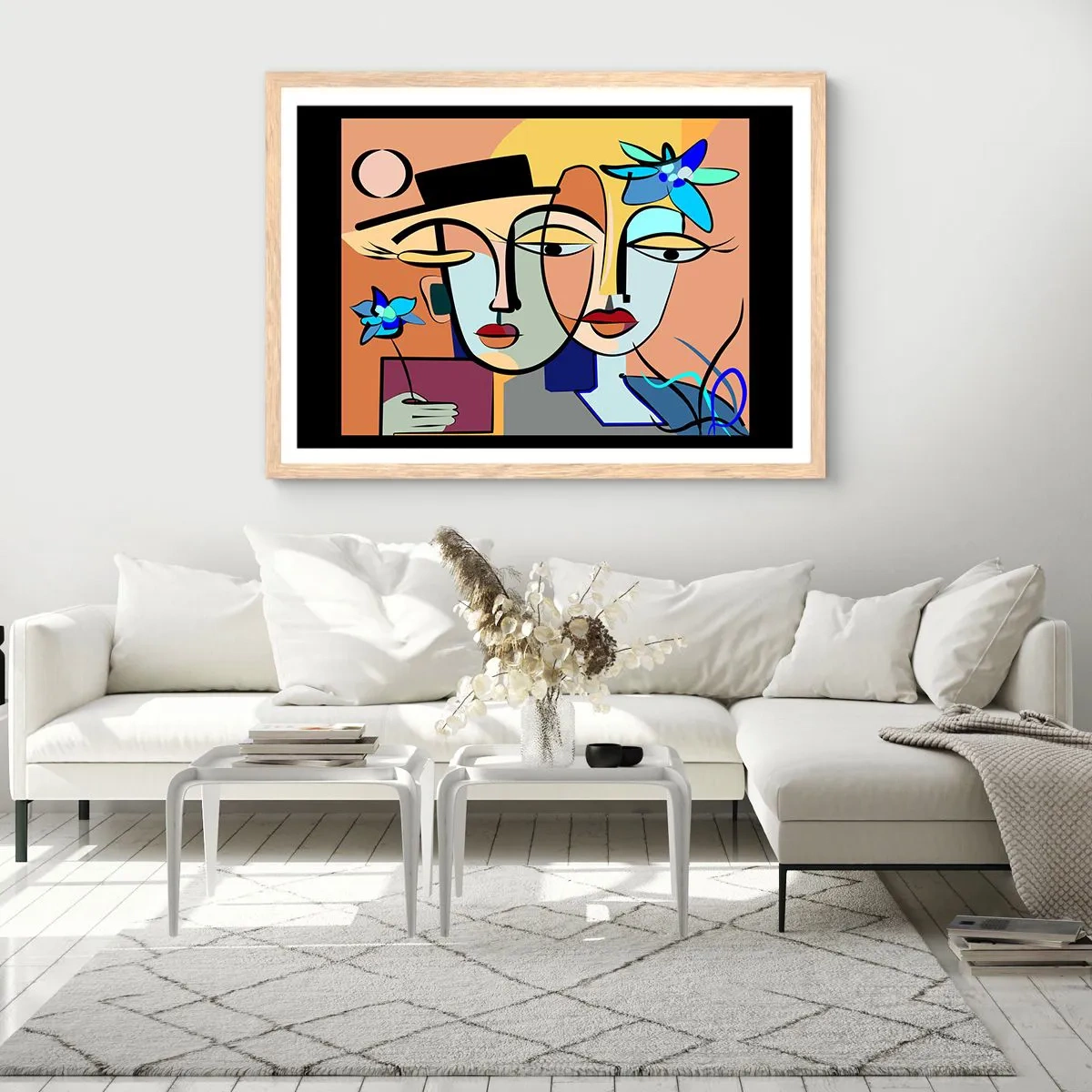 Poster în ramă de stejar deschis - Întâlnire cu Picasso - 100x70 cm