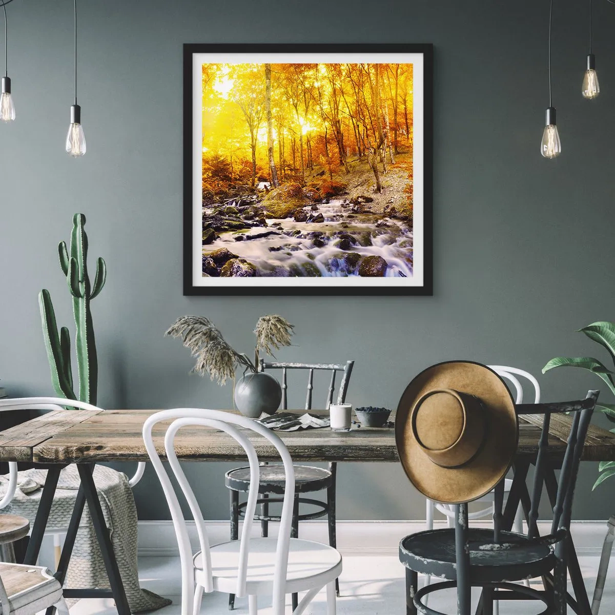 Poster în ramă neagră - Pietre montate în aur și platină - 60x60 cm