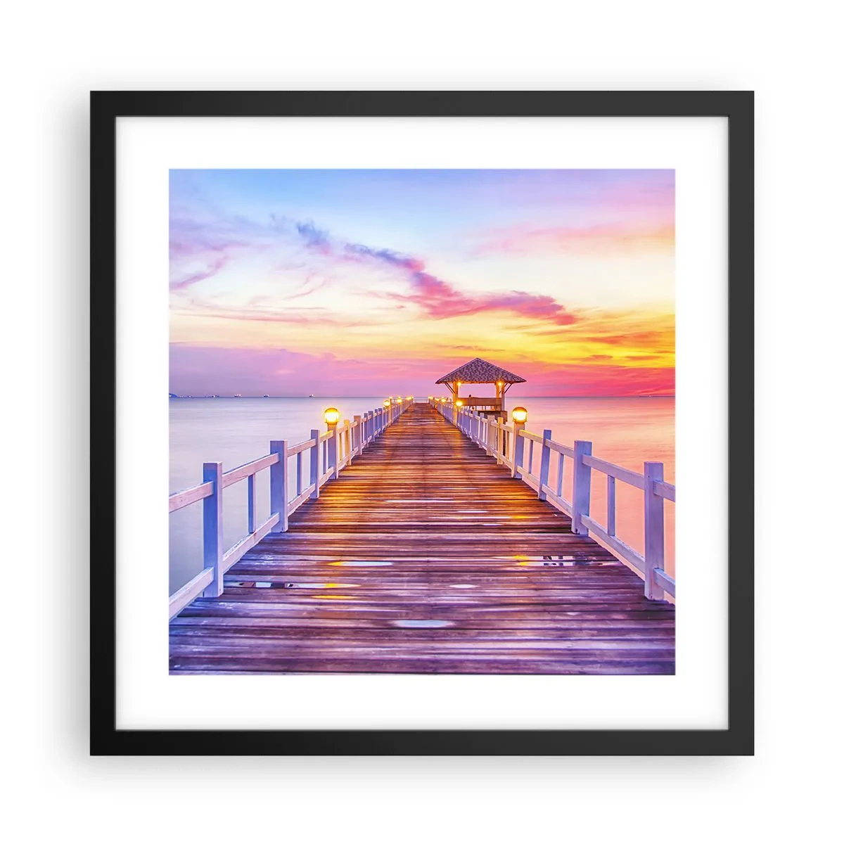 Poster în ramă neagră - Tăcerea serii în liliac-auriu - 40x40 cm