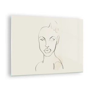 Tablou pe sticlă - Conturul feței este în nuanțe de negru cu accente subtile de roz. - 70x50cm - Schiță de senzualitate - Decorațiune modernă pentru perete pentru living și dormitor ARTTOR