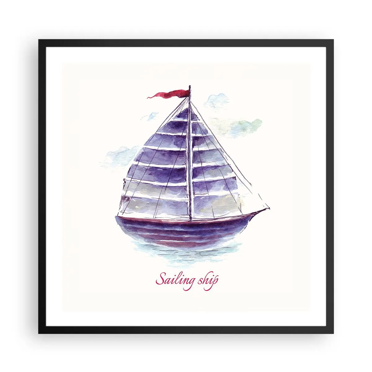 Poster în ramă neagră - Pânze pline și apă calmă - 60x60 cm