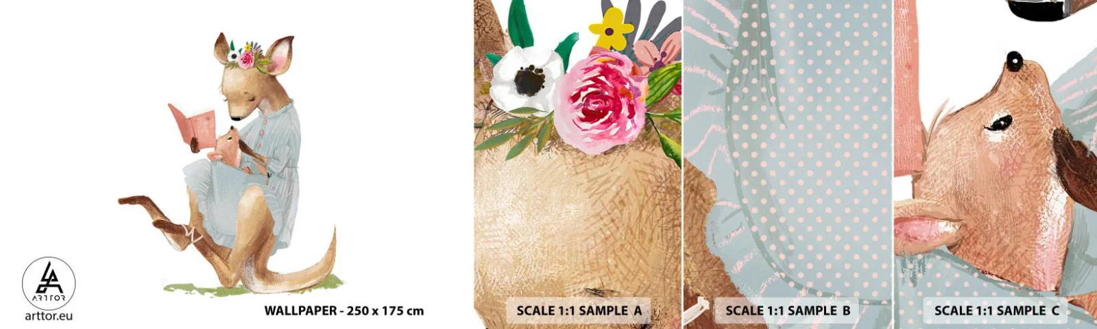 Mostră de Tapet Standard Eco - Citește-mi, mamă - Pentru copii, Cangur, Mama Cu Copil - 100x30 cm