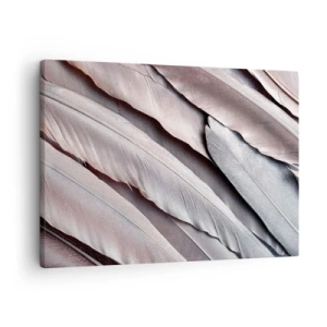 Tablou pe pânză Canvas - Pene delicate în nuanțe subtile de gri și bej - 70x50cm - Argintul roz - Decorațiune modernă pentru perete pentru living și dormitor ARTTOR