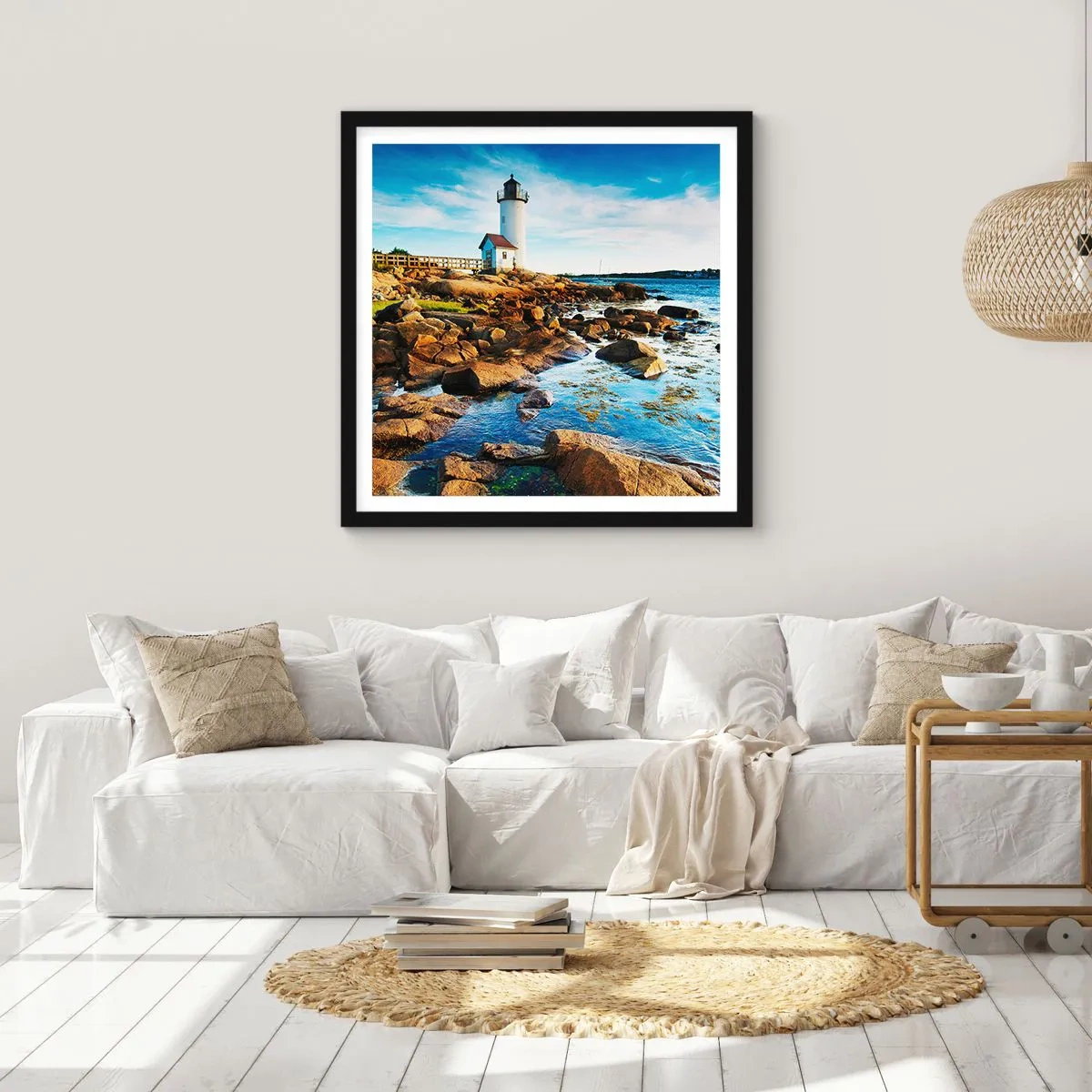 Poster în ramă neagră - Întoarce-te acasă fericit, te aștept cu nerăbdare - 50x50 cm