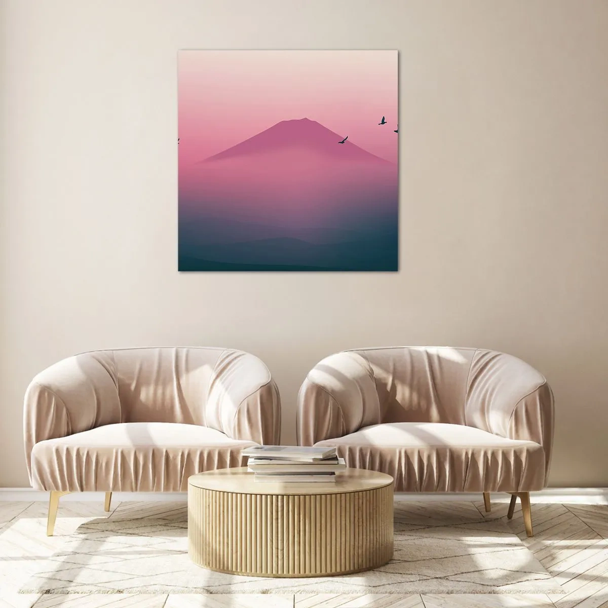 Tablou pe sticlă - Călători deasupra norilor - 60x60 cm