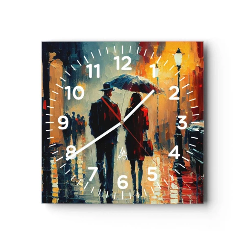 Ceas de perete - Ceas pe sticlă - Poveste de dragoste urbană - 40x40 cm