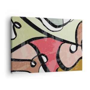 Tablou pe pânză Canvas - Forme abstracte colorate cu linii negre - 70x50cm - Piruetă printre culori - Decorațiune modernă pentru perete pentru living și dormitor ARTTOR