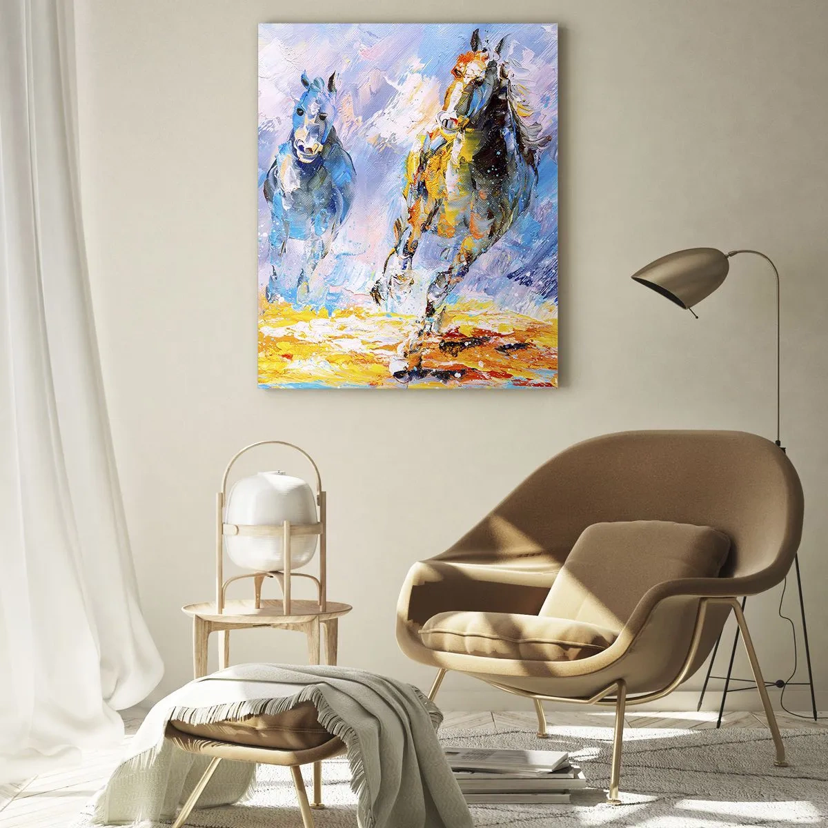 Tablou pe sticlă - Galopând prin strălucire - 70x100 cm