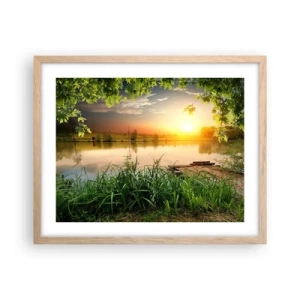 Poster în ramă de stejar deschis - Peisaj într-un cadru verde - 50x40 cm
