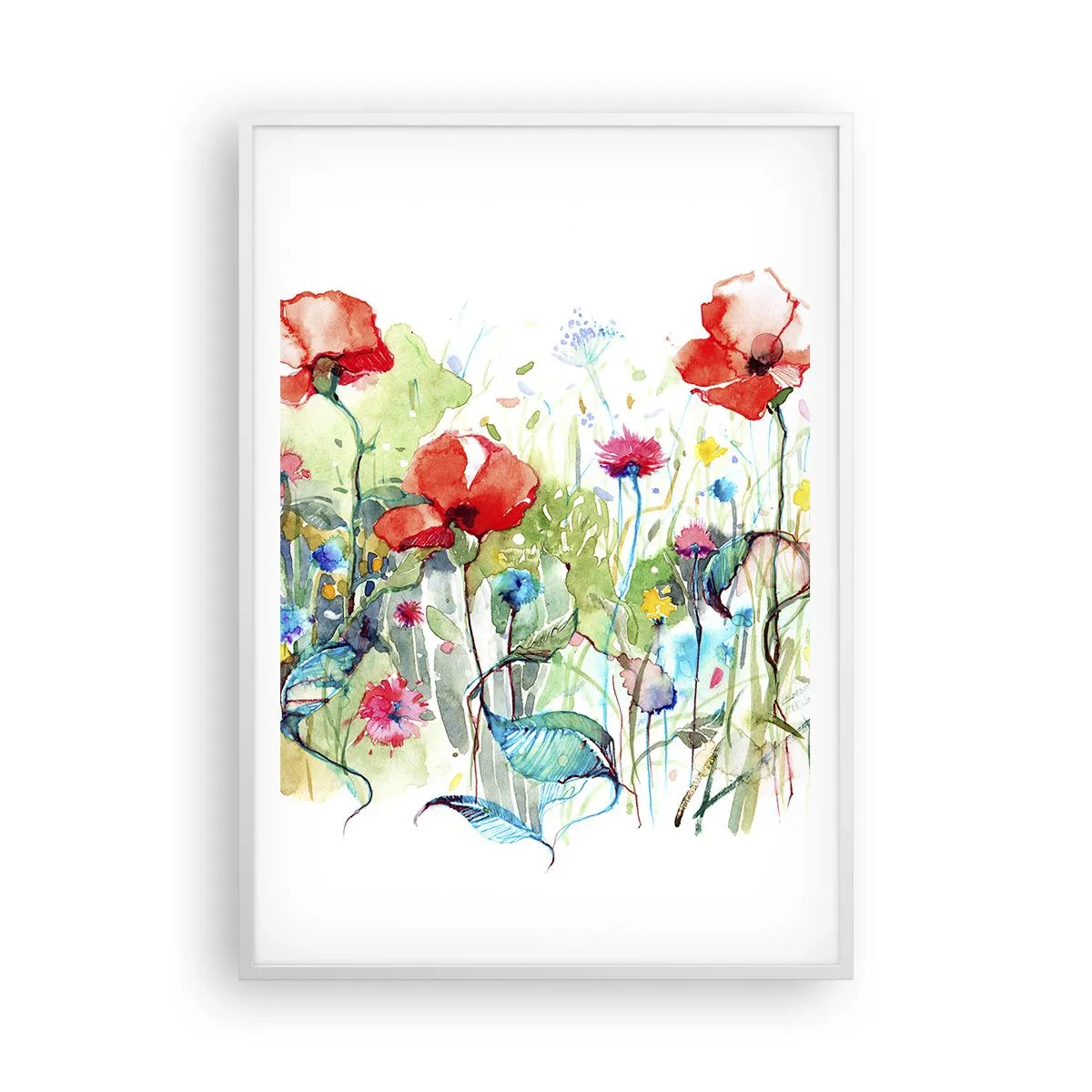 Poster în ramă albă - O pajiște înflorită în luna mai - 70x100 cm