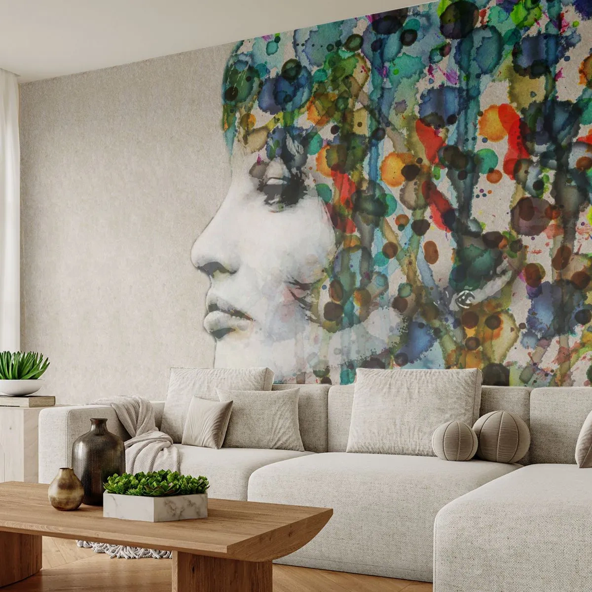 Tapet Standard Eco - A ieșit din cenușiu - Chipul de femeie, Abstracția, Grafică - 350x256 cm